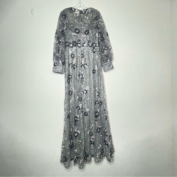 Mac Duggal 67936 Size 12 Bishop Sleeve Embroidered Mermaid Platinum Dress - Picture 2 of 12